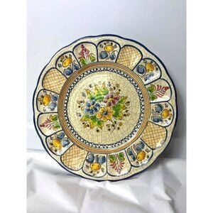 VINTAGE Signed 9" TALAVERA Plate Ruffled Plate Folk Flowers Pottery